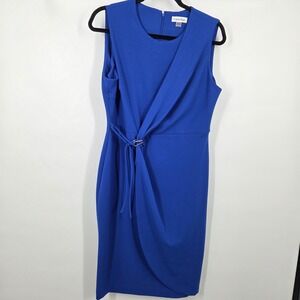 Calvin Klein Faux Wrap Waist Drawstring Bodycon Dress Sz 12 Royal Blue